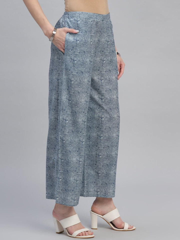 Blue Striped Cotton Palazzos - ShopLibas
