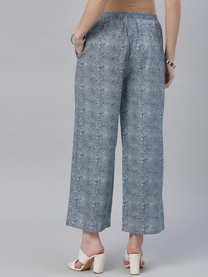 Blue Striped Cotton Palazzos - ShopLibas