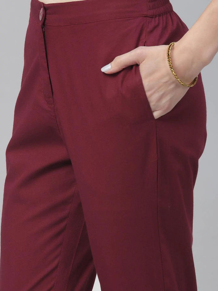 Maroon Solid Cotton Trousers - ShopLibas