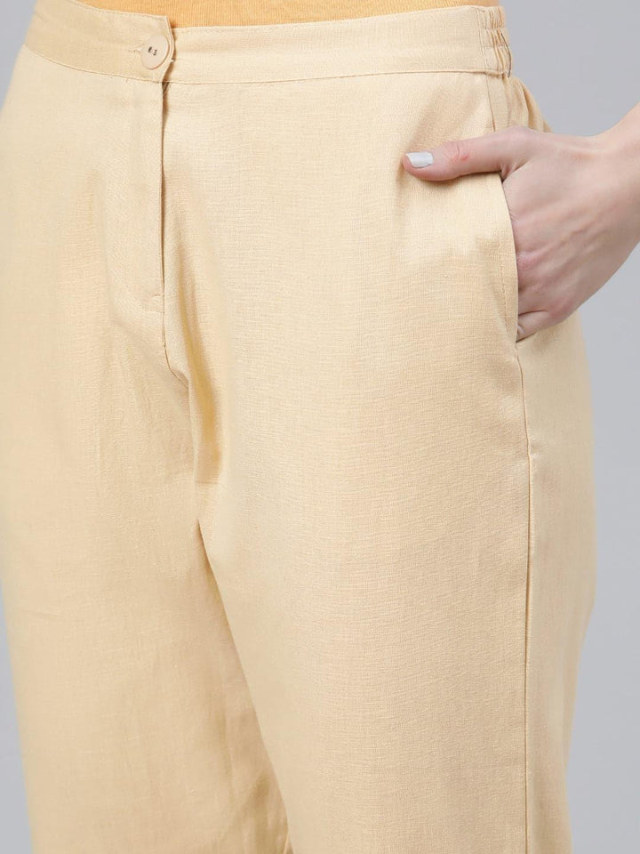 Beige Solid Cotton Palazzos - ShopLibas