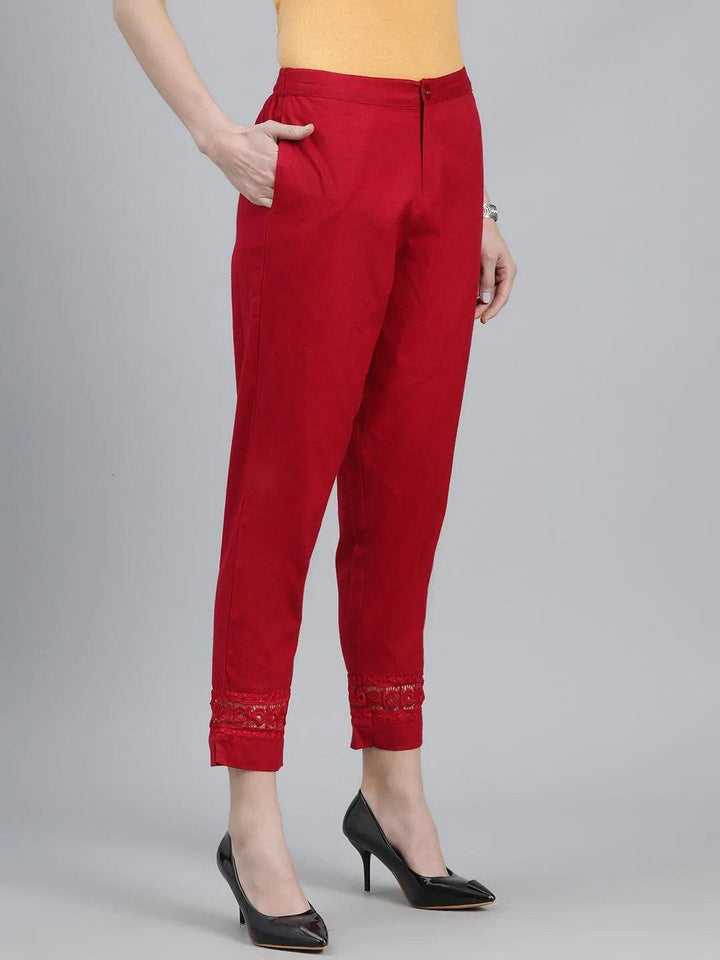Maroon Solid Cotton Trousers