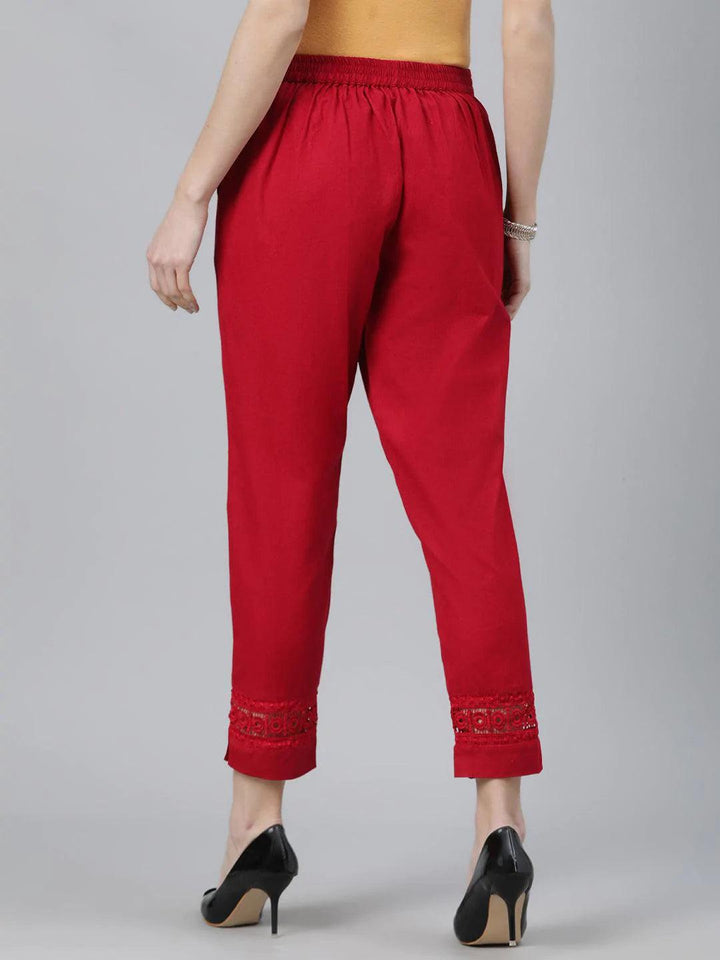 Maroon Solid Cotton Trousers