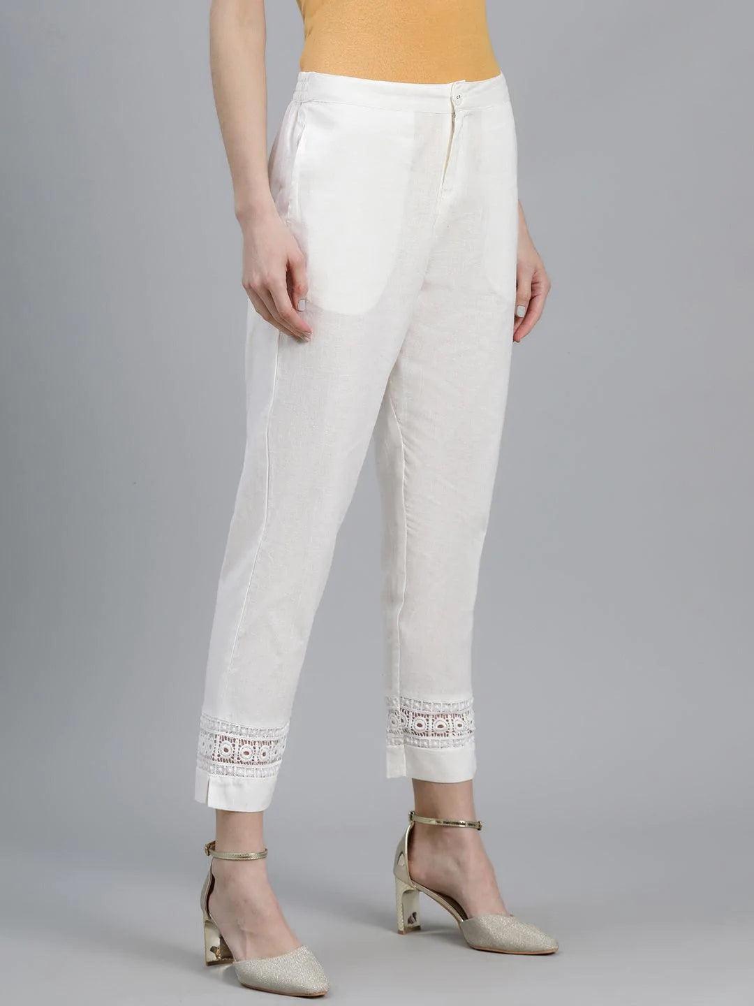 Off-White Solid Cotton Palazzos - ShopLibas 