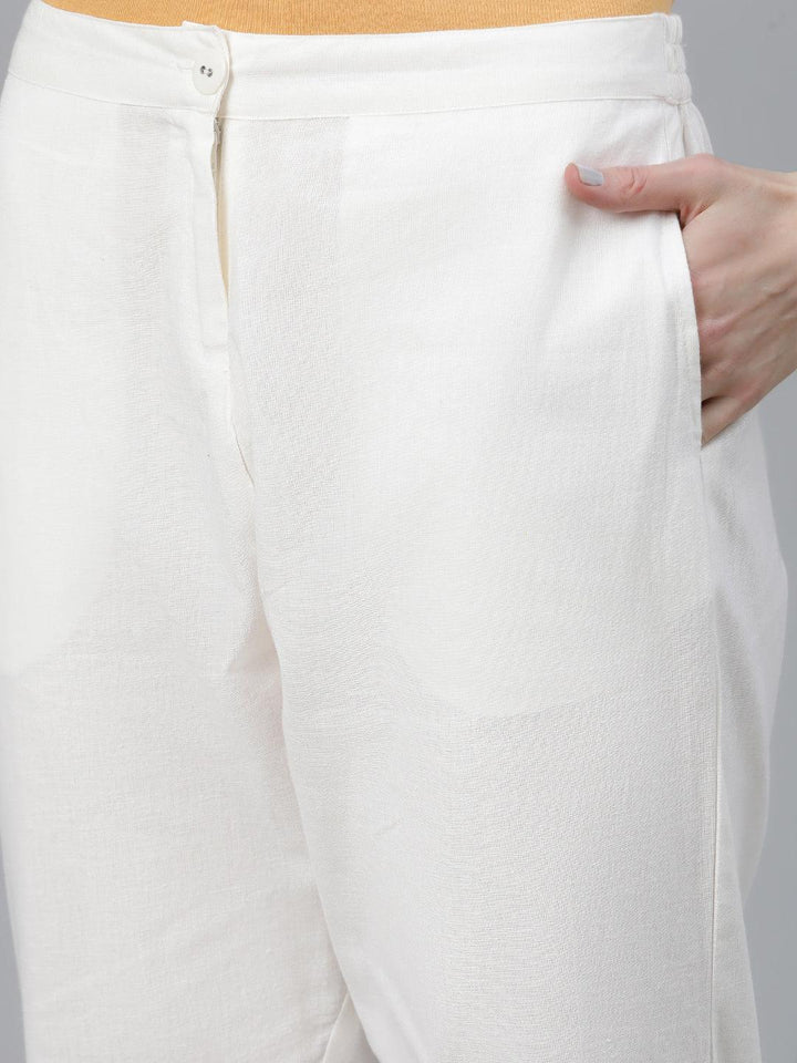 Off-White Solid Cotton Palazzos