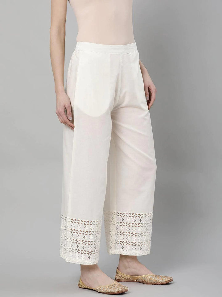White Solid Cotton Palazzos
