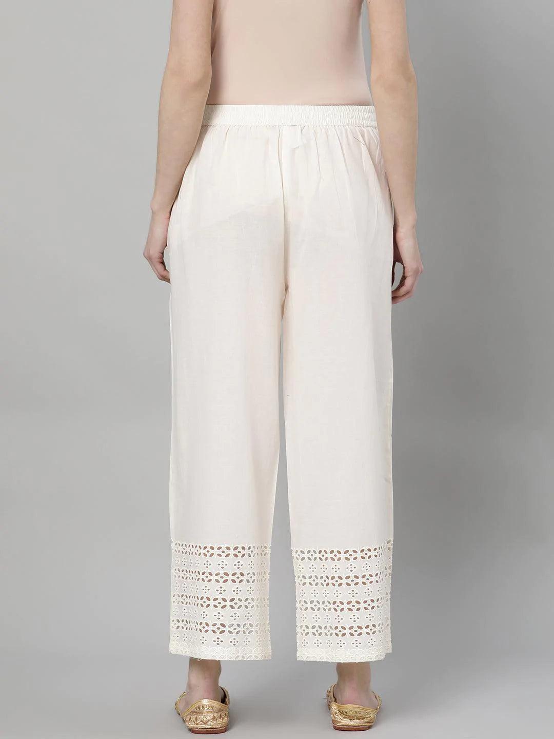 White Solid Cotton Palazzos - ShopLibas 