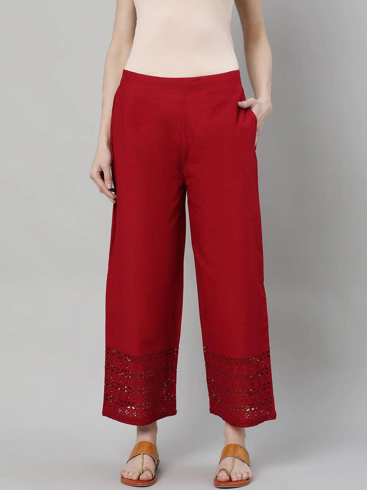 Maroon Solid Cotton Palazzos