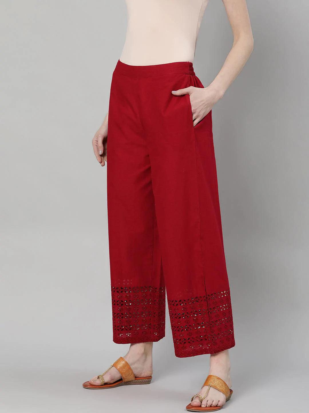 Maroon Solid Cotton Palazzos - ShopLibas 