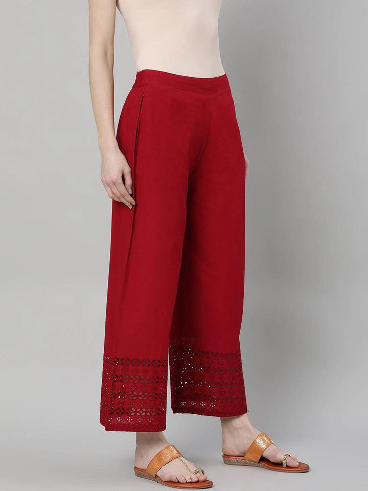 Maroon Solid Cotton Palazzos