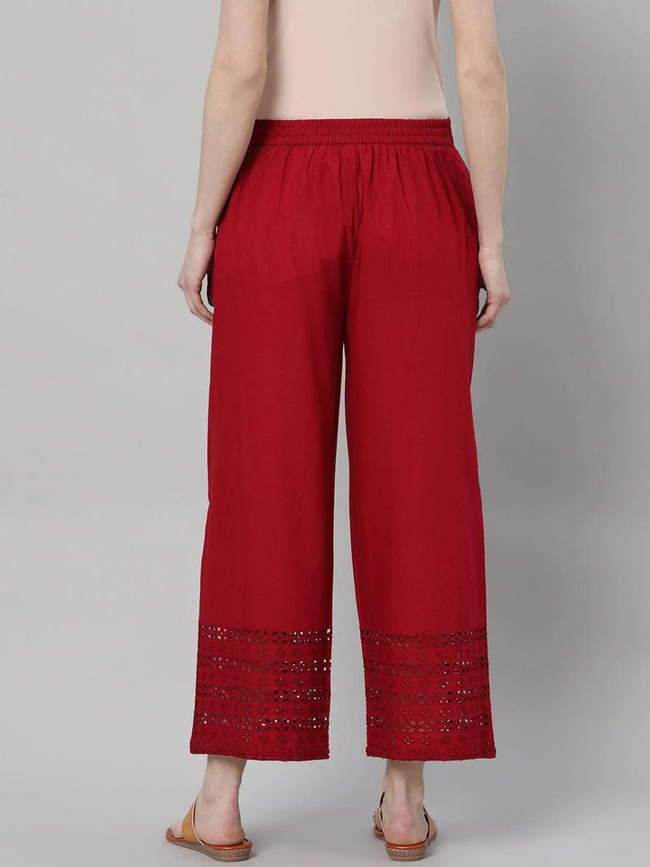 Maroon Solid Cotton Palazzos