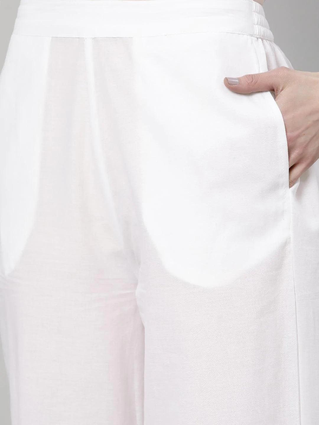 White Solid Cotton Palazzos - ShopLibas 