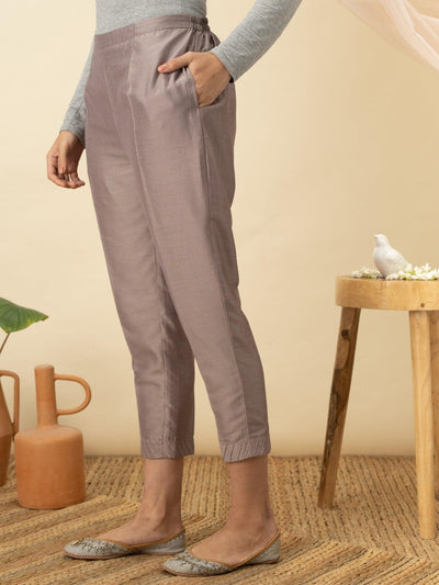Grey Solid Silk Trousers - ShopLibas