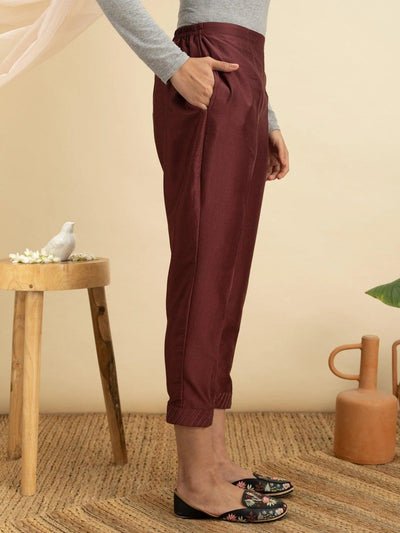Maroon Solid Silk Trousers - ShopLibas