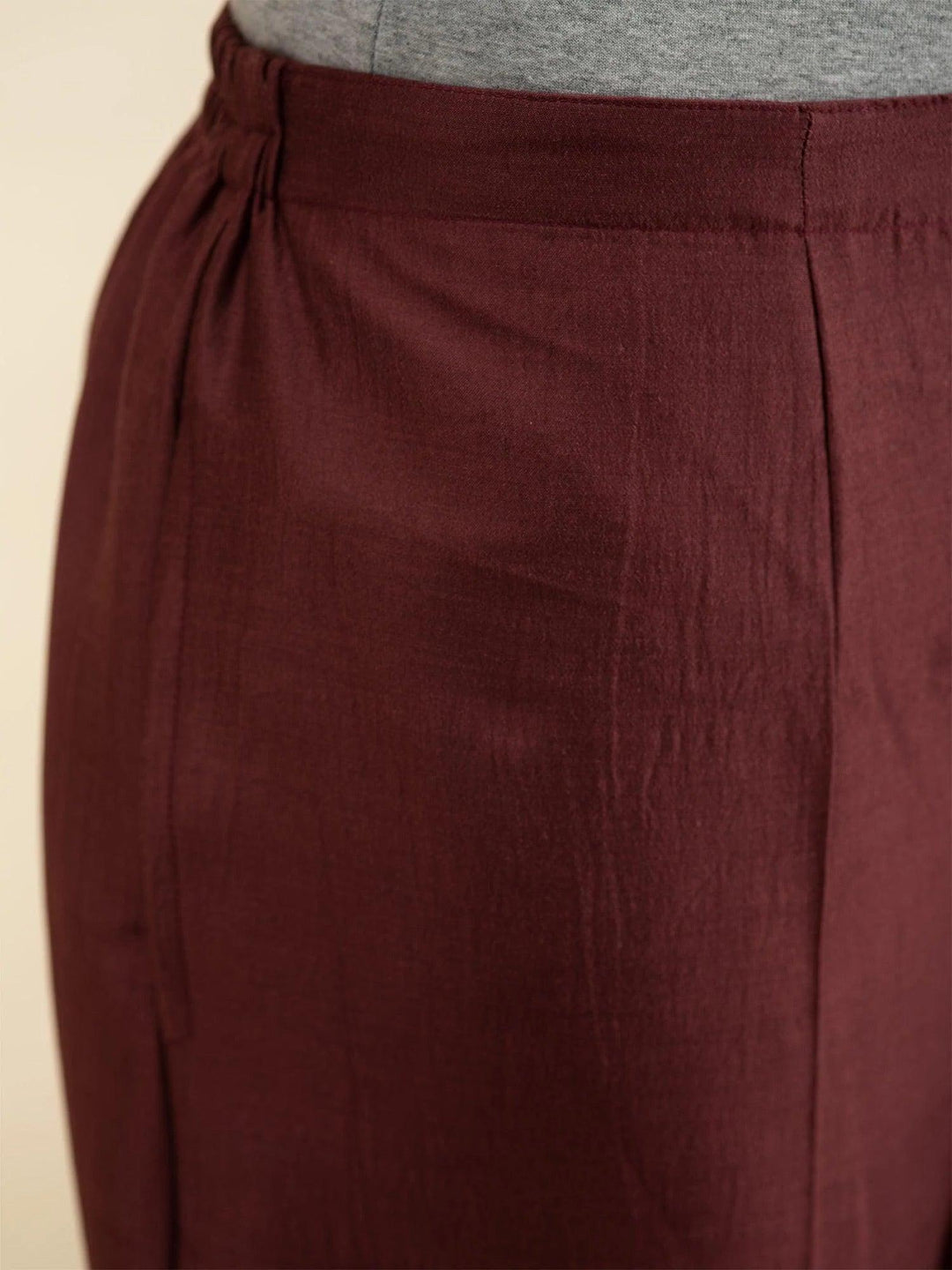 Maroon Solid Silk Trousers - ShopLibas 