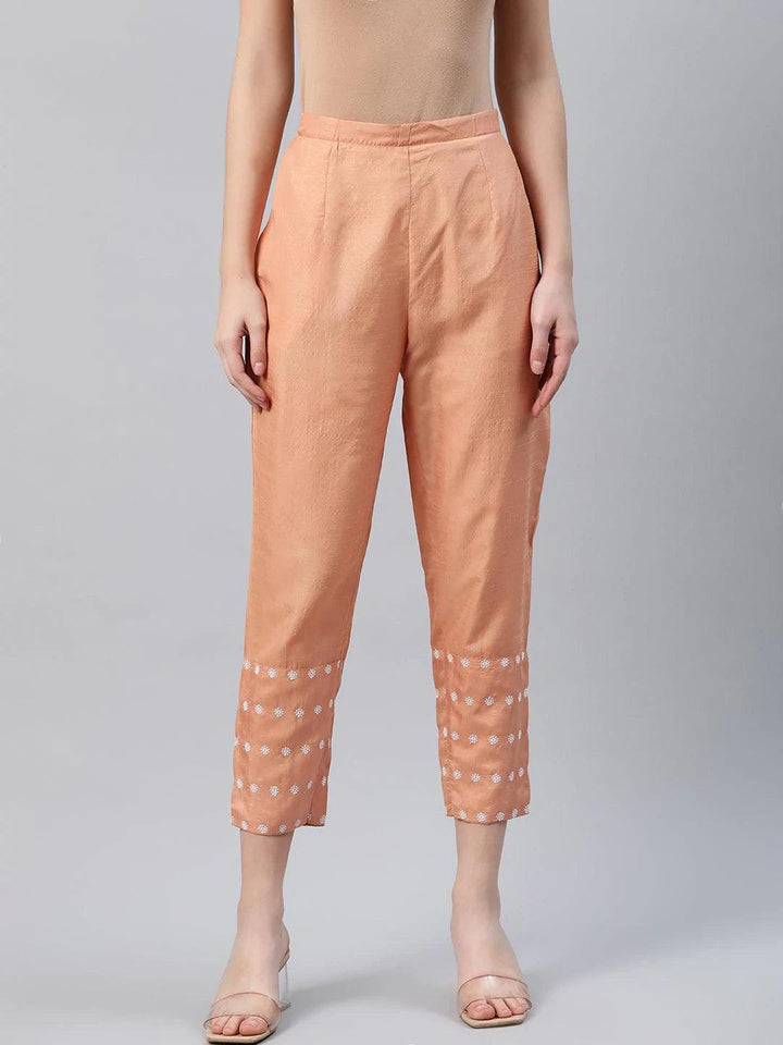 Orange Embroidered Silk Trousers