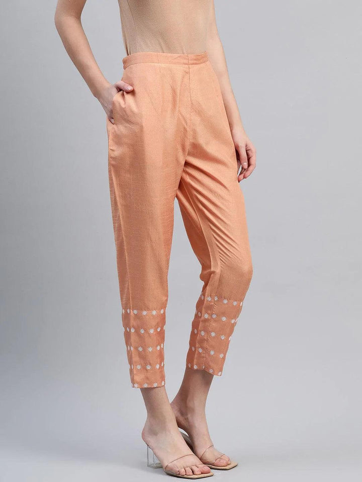 Orange Embroidered Silk Trousers