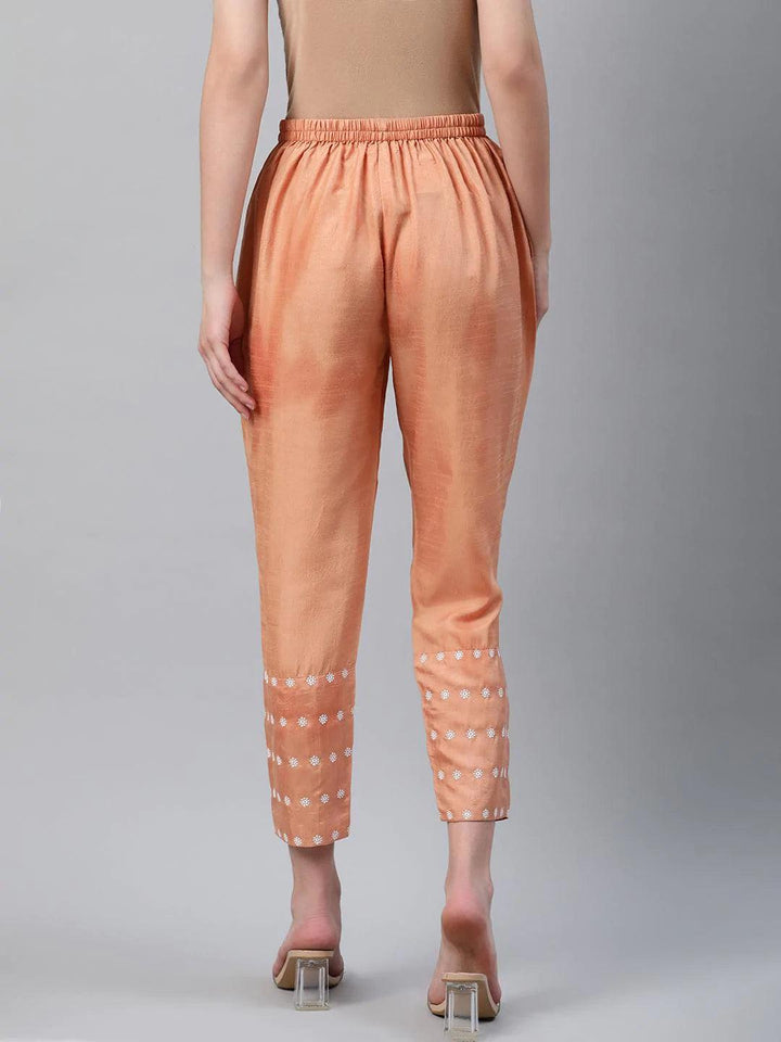 Orange Embroidered Silk Trousers