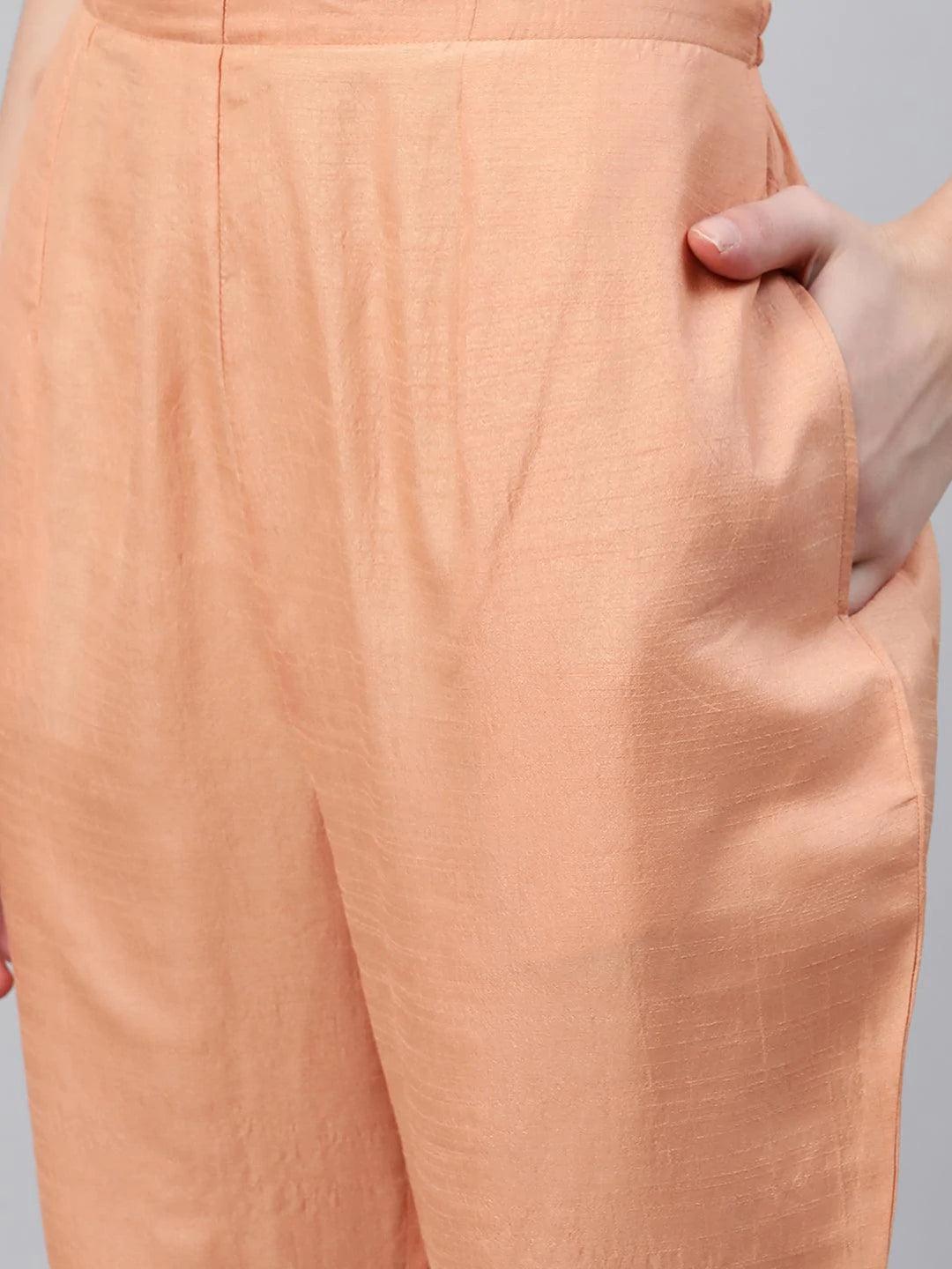 Orange Embroidered Silk Trousers - ShopLibas 