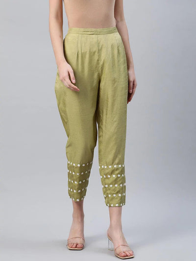 Green Embroidered Silk Trousers - ShopLibas