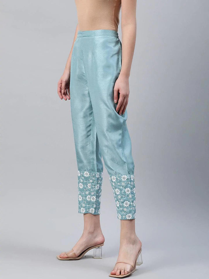 Blue Embroidered Silk Trousers