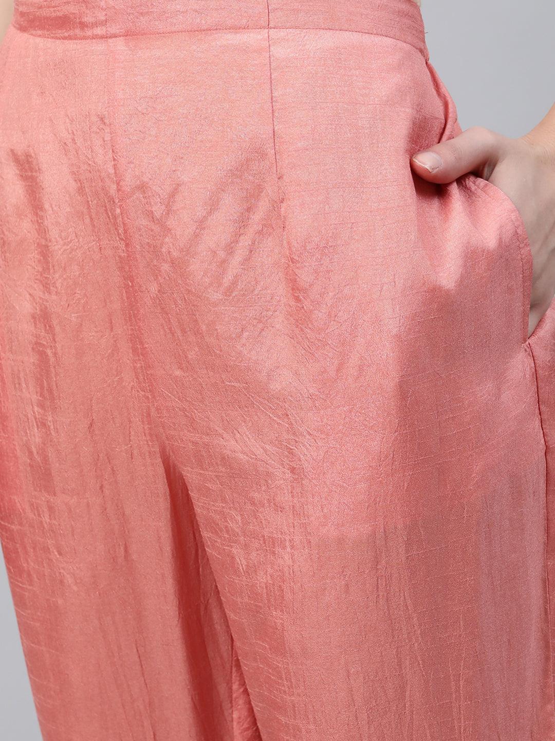 Peach Embroidered Silk Trousers - ShopLibas 
