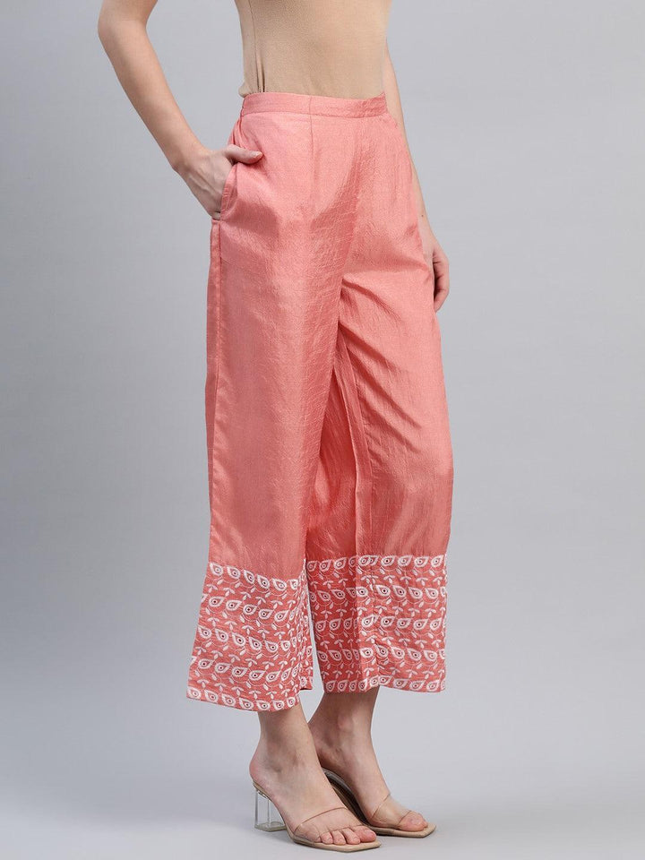 Peach Embroidered Silk Palazzos