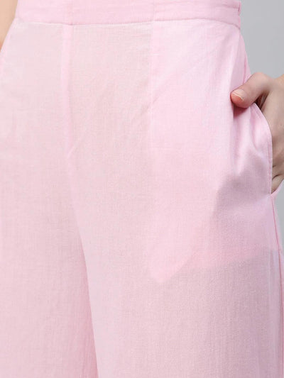 Pink Solid Cotton Palazzos - ShopLibas