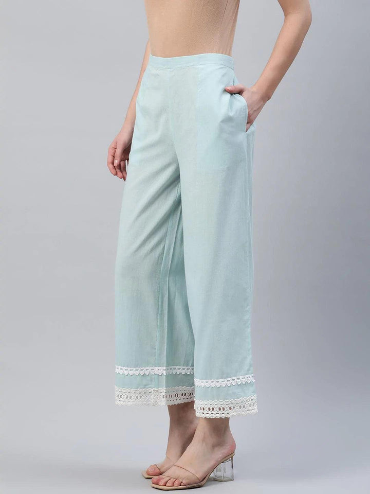 Blue Solid Cotton Palazzos