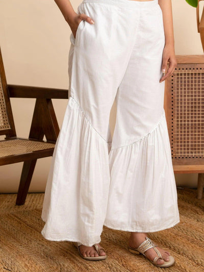White Solid Cotton Sharara Pants - ShopLibas