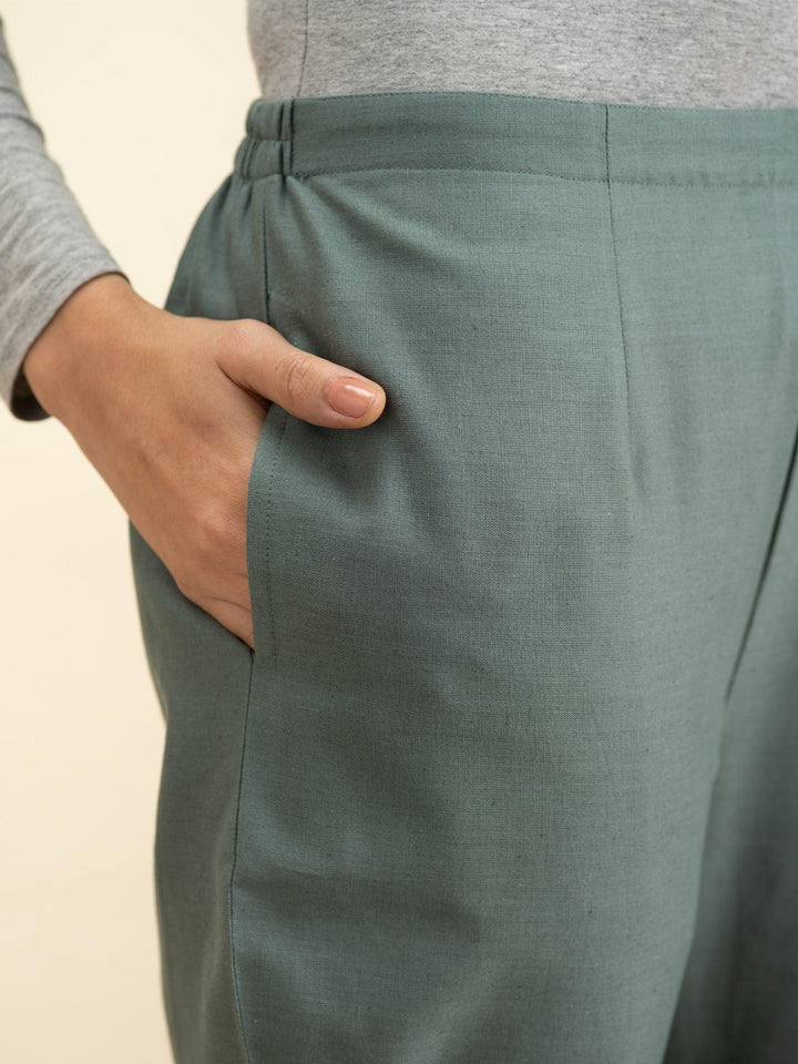 Green Solid Cotton Trousers