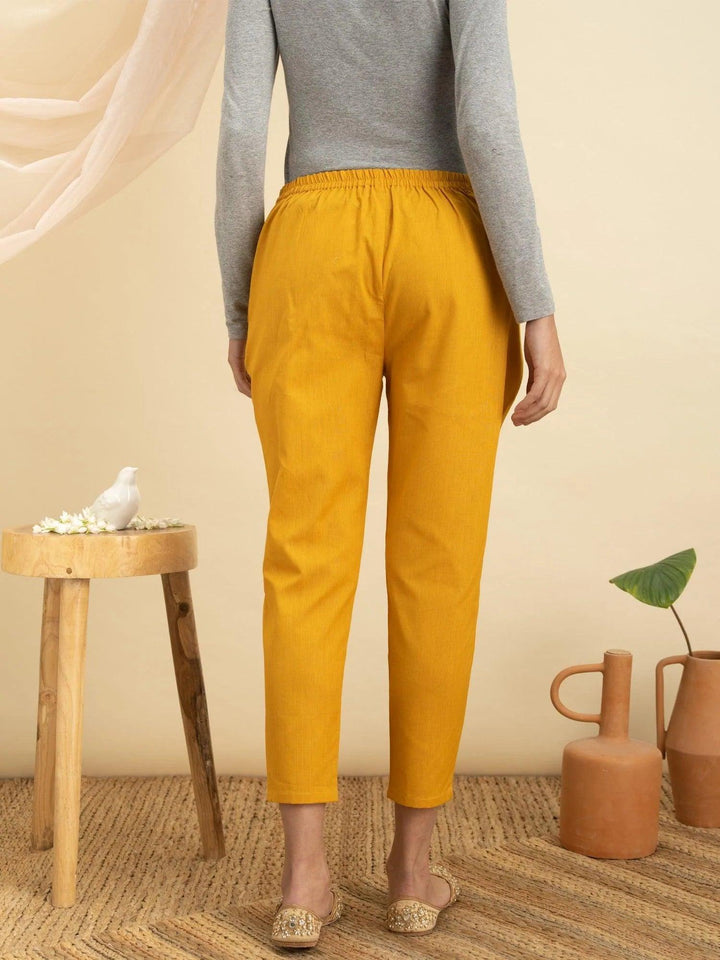 Yellow Solid Cotton Trousers