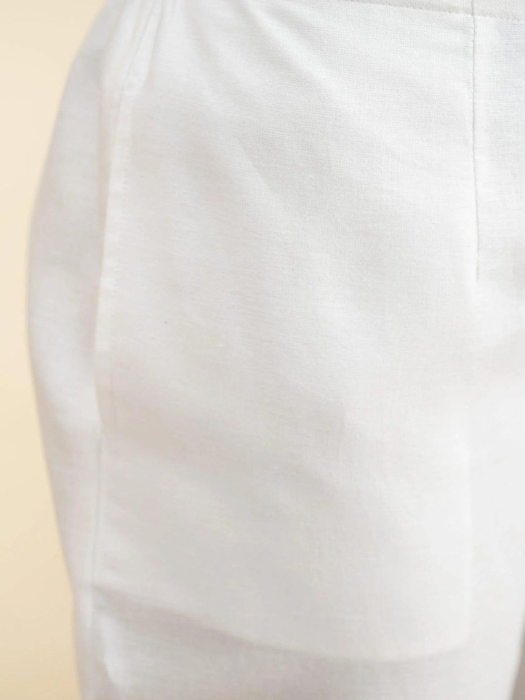 White Solid Cotton Trousers - ShopLibas 
