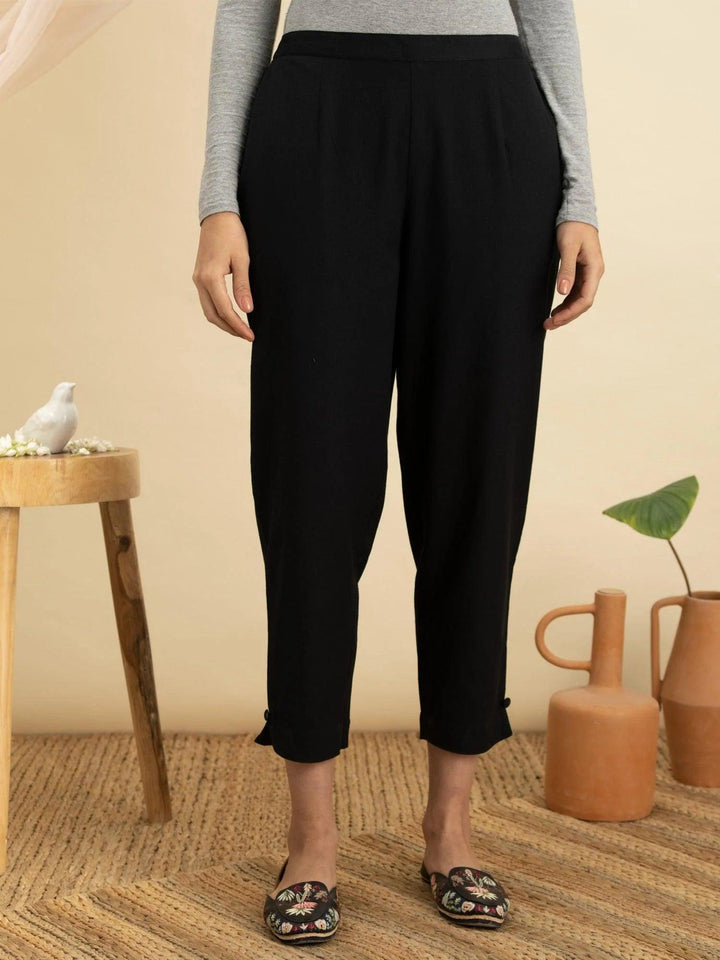Navy Blue Solid Cotton Trousers