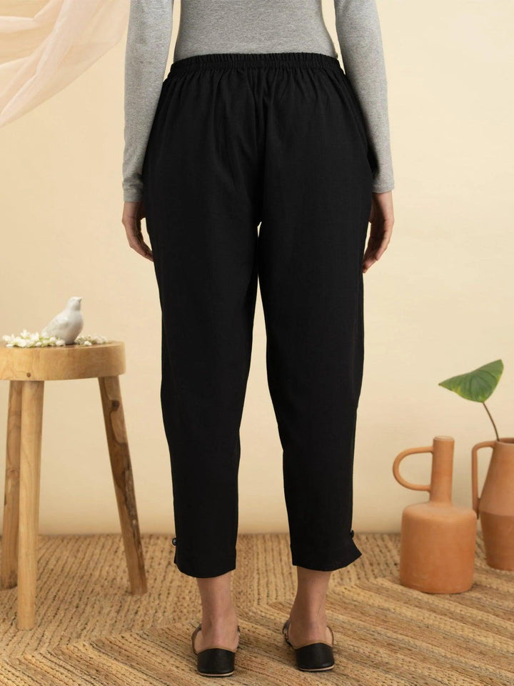 Navy Blue Solid Cotton Trousers