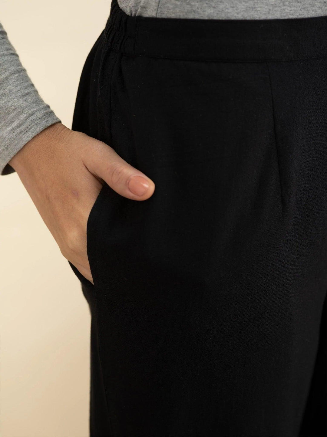 Navy Blue Solid Cotton Trousers - ShopLibas 