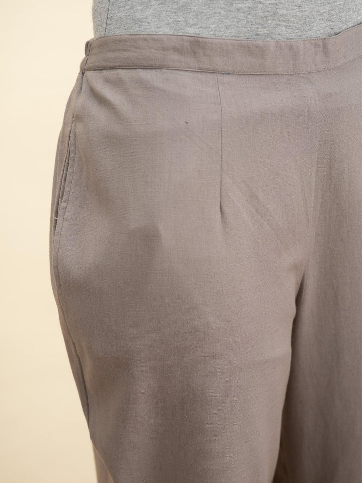 Grey Solid Cotton Trousers