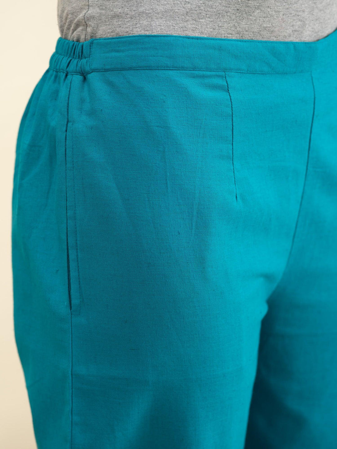 Blue Solid Cotton Trousers - ShopLibas 