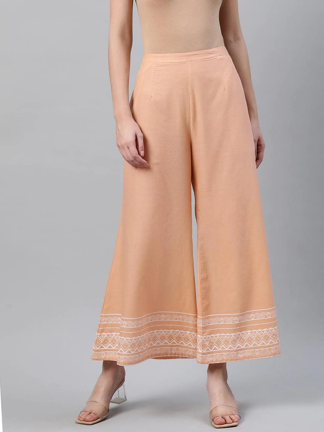 Peach Printed Cotton Palazzos - ShopLibas