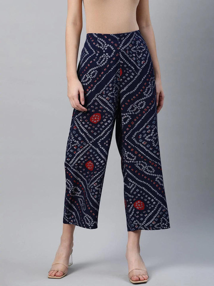 Blue Printed Rayon Palazzos - ShopLibas