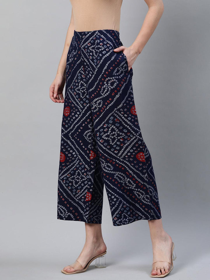 Blue Printed Rayon Palazzos - ShopLibas