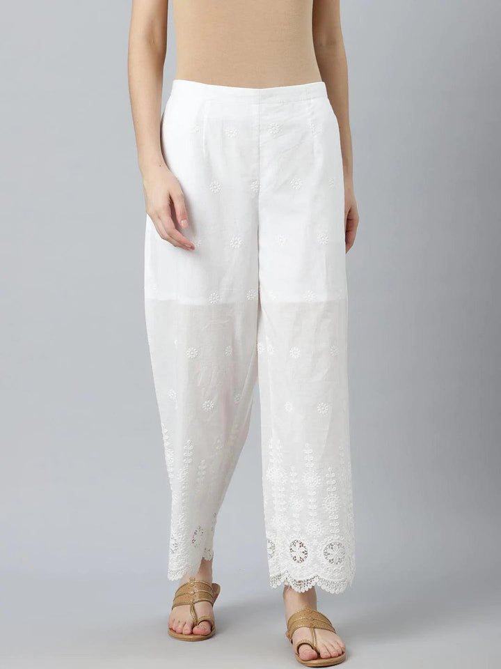 White Embroidered Cotton Palazzos