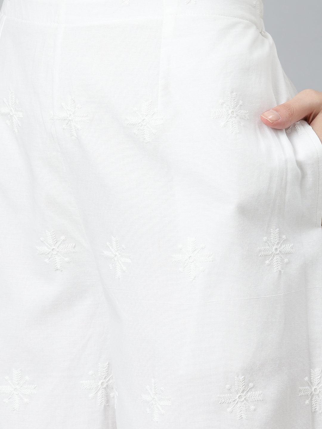 White Embroidered Cotton Palazzos - ShopLibas 