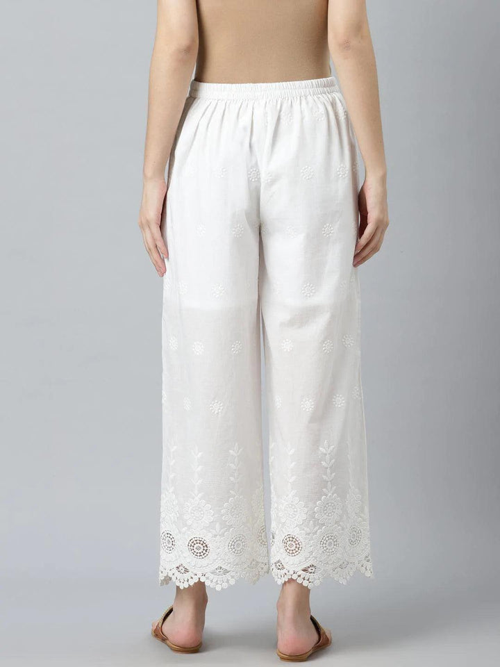 White Embroidered Cotton Palazzos
