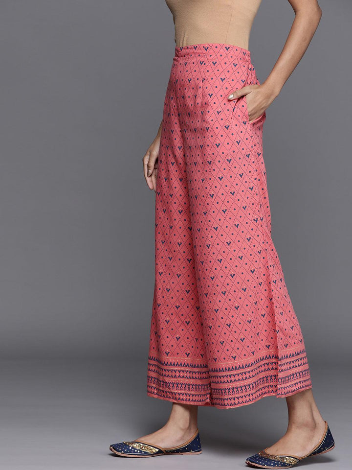 Pink Printed Silk Palazzos - ShopLibas