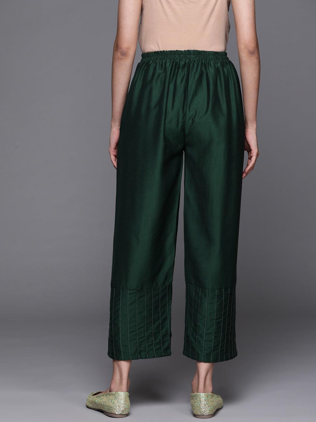 Green Solid Silk Palazzos - ShopLibas
