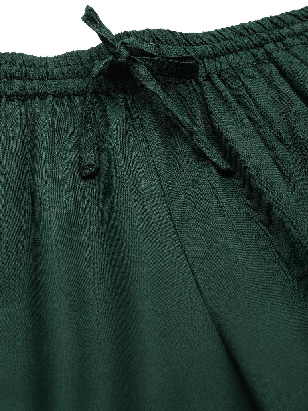 Green Solid Rayon Palazzos - ShopLibas 