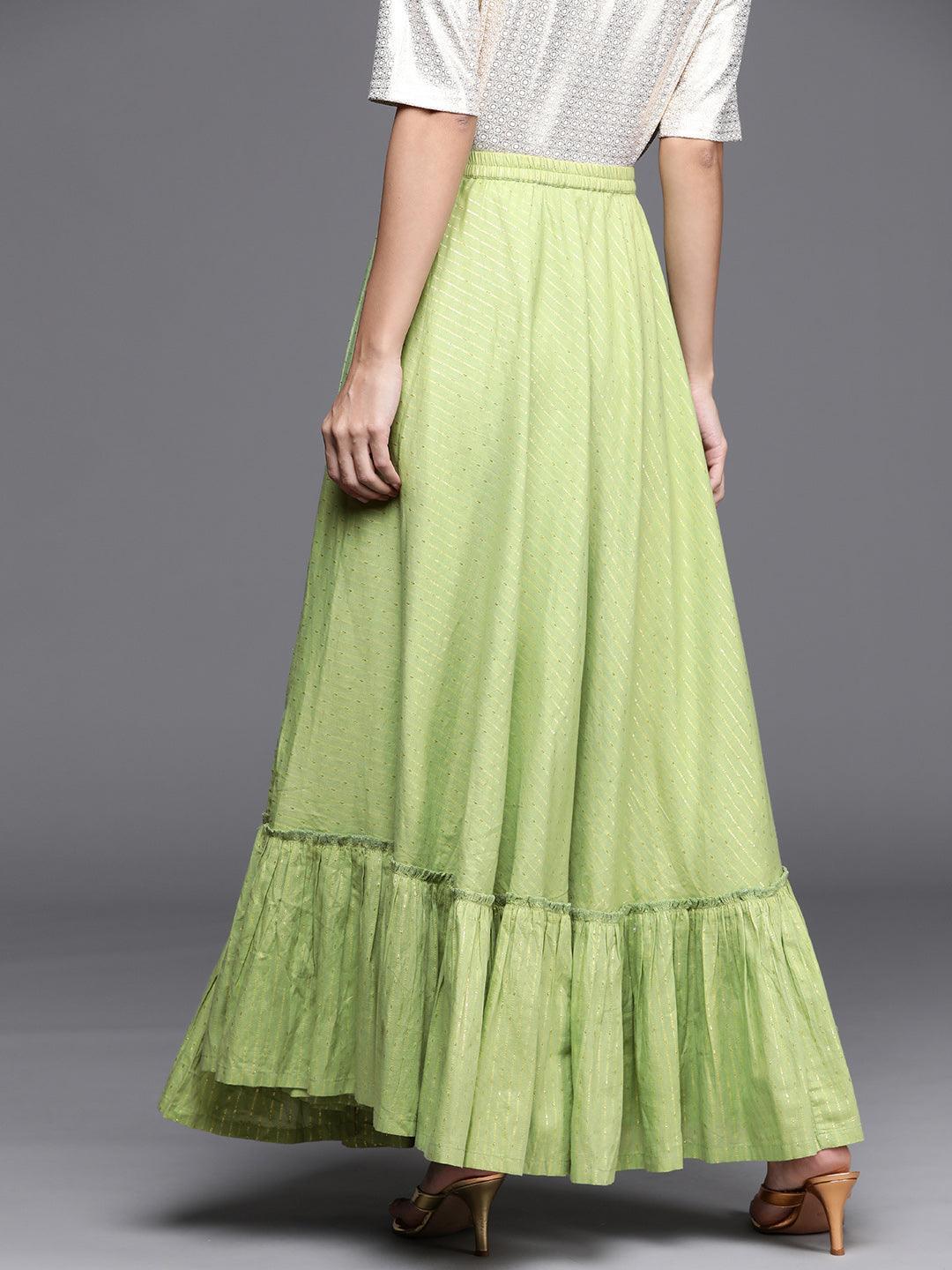 Green Self Design Cotton Skirt - ShopLibas