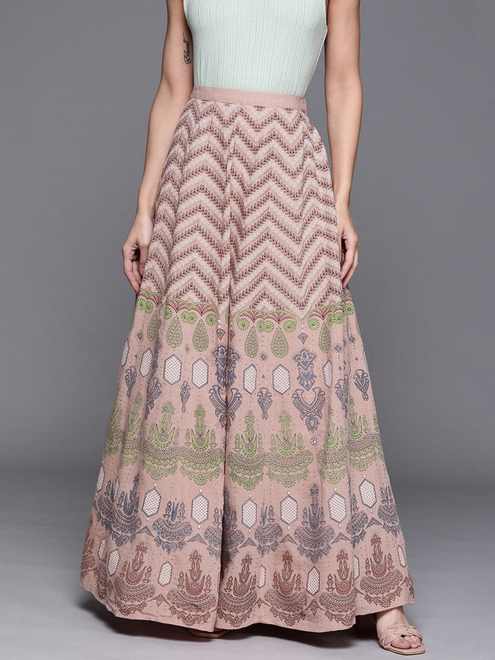Pink Printed Silk Blend Flared Skirt - ShopLibas