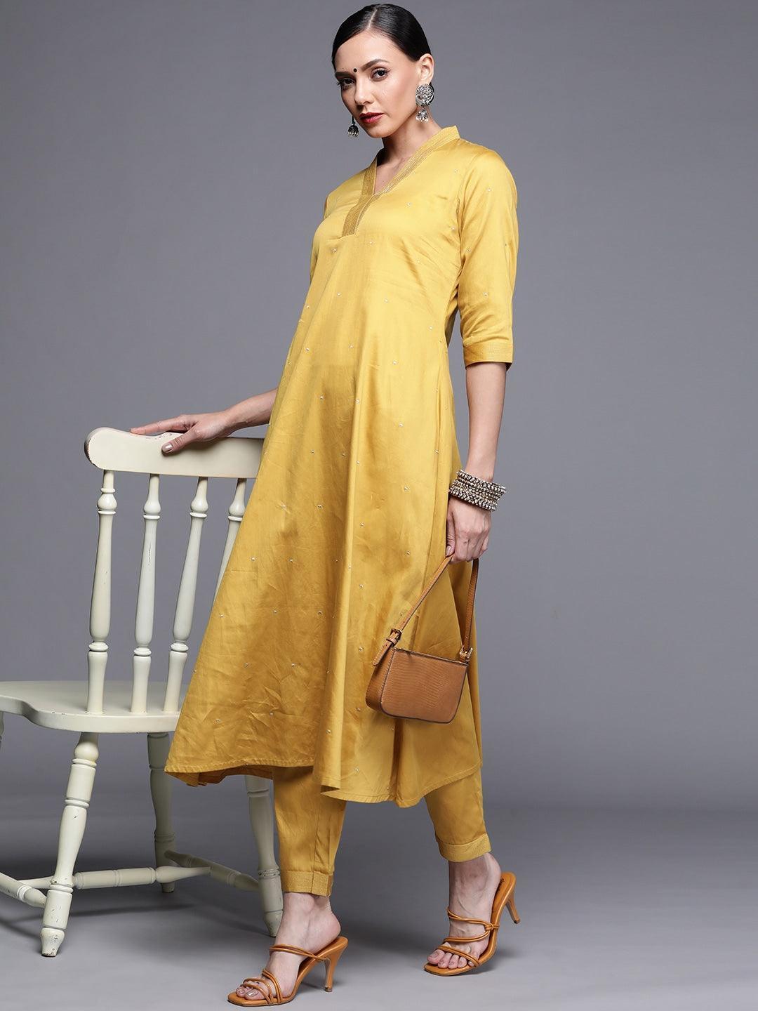 Yellow Solid Silk Trousers - ShopLibas 