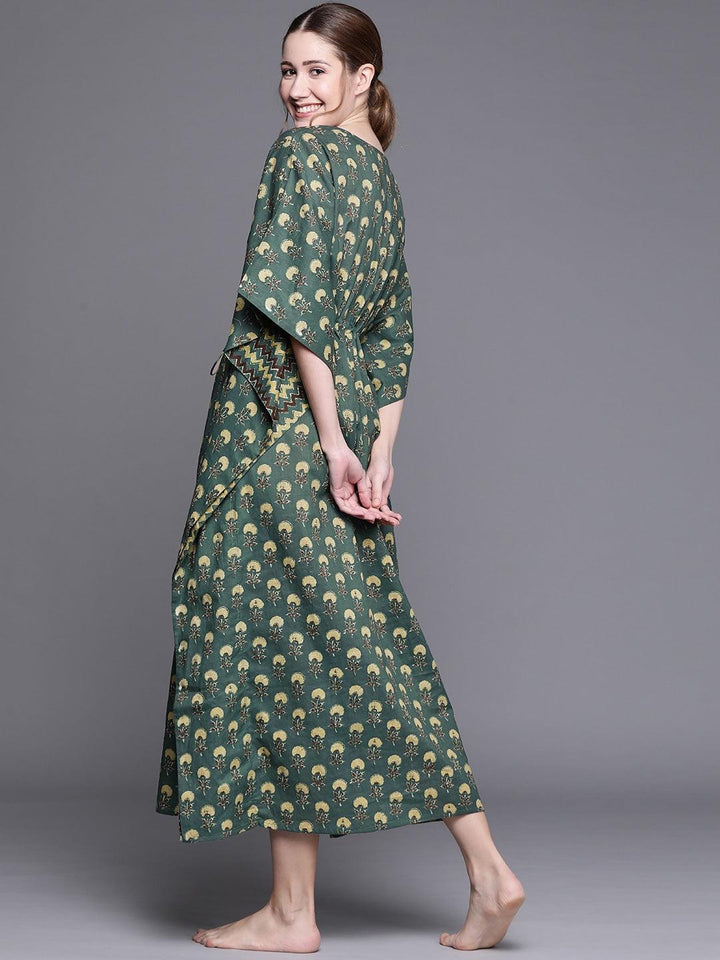 Blue Cotton Printed Kaftan Nightdress - ShopLibas